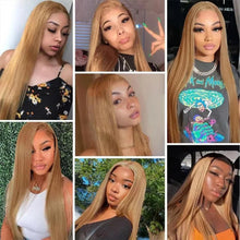 36 Inch Honey Blonde Human Hair Wig Straight 13x6 HD Lace Front Wig 180% Density 13x4 Lace Wigs Brazilian Human Hair 27# Color