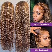 4/ 27 Highlight Honey Brown Curly Transparent HD 13x4 Lace Frontal Real Human Hair Wigs Ombre Color Deep Water Wave Full Wigs