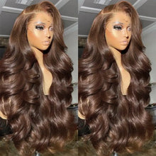 26 Inch Chocolate Brown Lace Front Wig Human Hair 200% Body Wave Human Hair Wigs Pre Plucked 13x4 HD Lace Frontal Wig Brown Wig