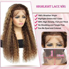 4/ 27 Highlight Honey Brown Curly Transparent HD 13x4 Lace Frontal Real Human Hair Wigs Ombre Color Deep Water Wave Full Wigs