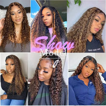 4/ 27 Highlight Honey Brown Curly Transparent HD 13x4 Lace Frontal Real Human Hair Wigs Ombre Color Deep Water Wave Full Wigs