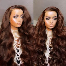 26 Inch Chocolate Brown Lace Front Wig Human Hair 200% Body Wave Human Hair Wigs Pre Plucked 13x4 HD Lace Frontal Wig Brown Wig