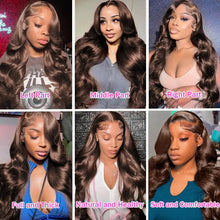 26 Inch Chocolate Brown Lace Front Wig Human Hair 200% Body Wave Human Hair Wigs Pre Plucked 13x4 HD Lace Frontal Wig Brown Wig