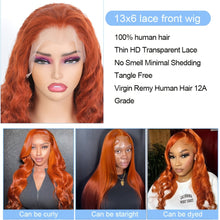 Deep Wave Ginger Orange Lace Front Wig Human Hair 13x6 HD Lace Front with Baby Hair 250% Density Long Curly Wig for Black Women